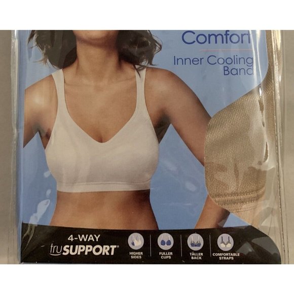 Playtex 18 Hour Womens Bra Size 42C Nude Wireless Cooling Band No Slip Strap - Picture 4 of 8